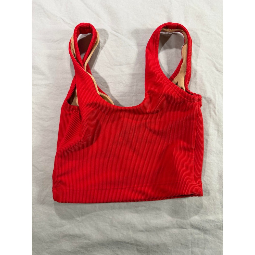 Womens Red Ribbed Knit Scoop Neck Crop Top Tank Double Layered Small - Picture 2 of 6